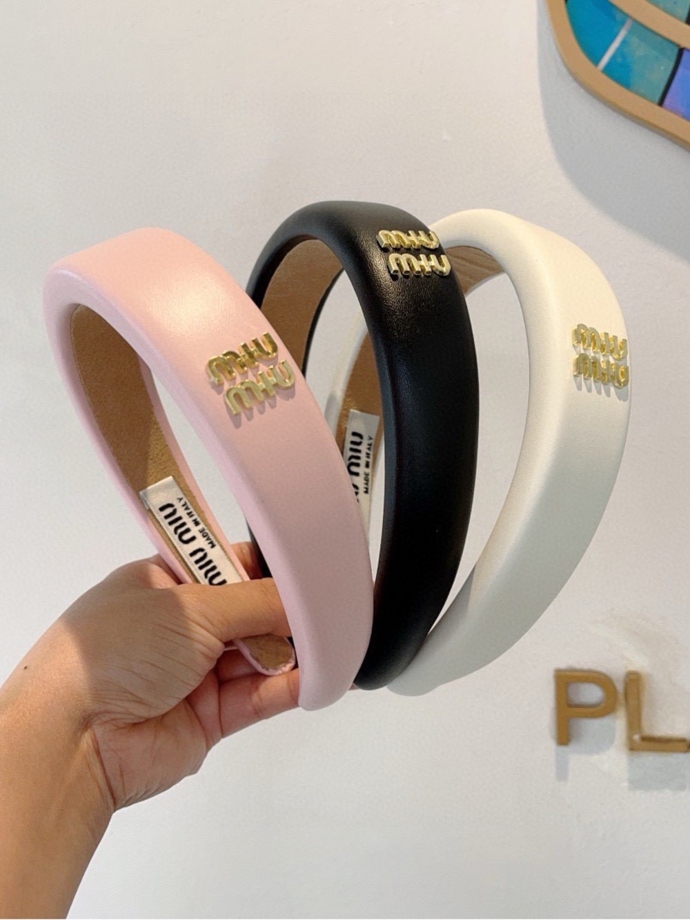Miu Miu Pink, Black & White Padded Logo Headbands